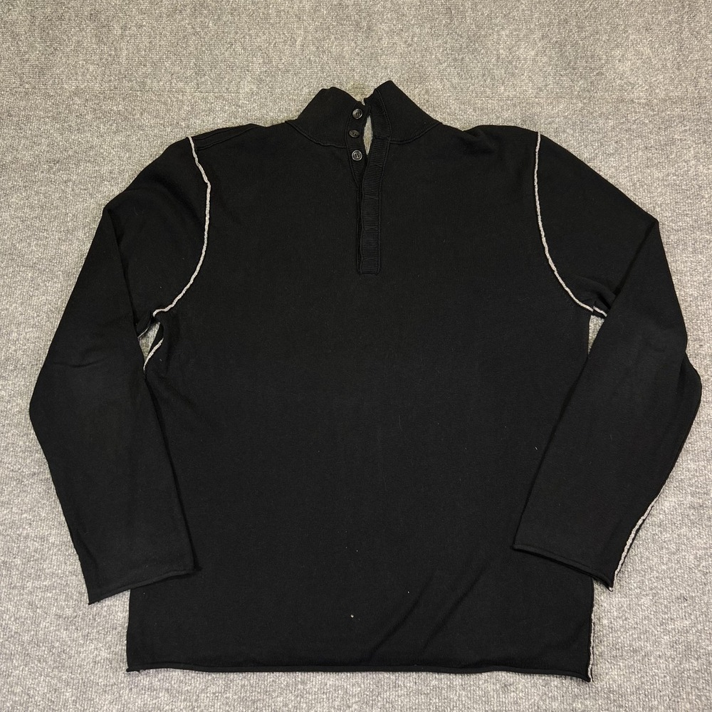 Carbon2cobalt Sweater Mens XL Black Cotton Cashmere Henley Mock Neck Knit
